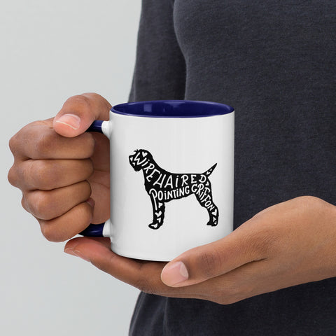 Wirehaired Pointing Griffon | Silhouette | 11 oz White Ceramic Mug with Color Inside