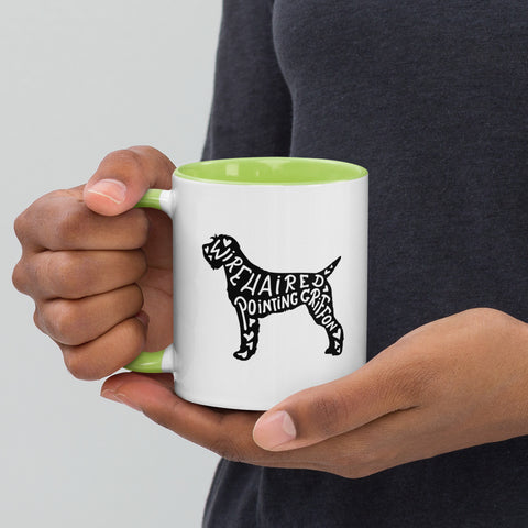 Wirehaired Pointing Griffon | Silhouette | 11 oz White Ceramic Mug with Color Inside