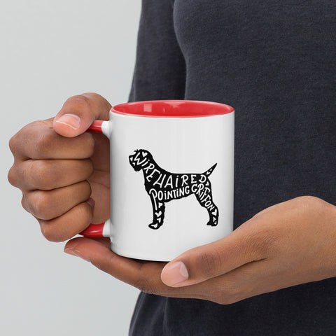 Wirehaired Pointing Griffon | Silhouette | 11 oz White Ceramic Mug with Color Inside